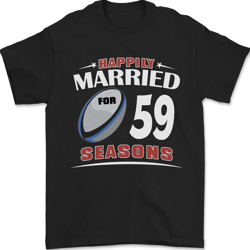 59 Year Wedding Anniversary 59th Rugby Mens T-Shirt 100% Cotton Black