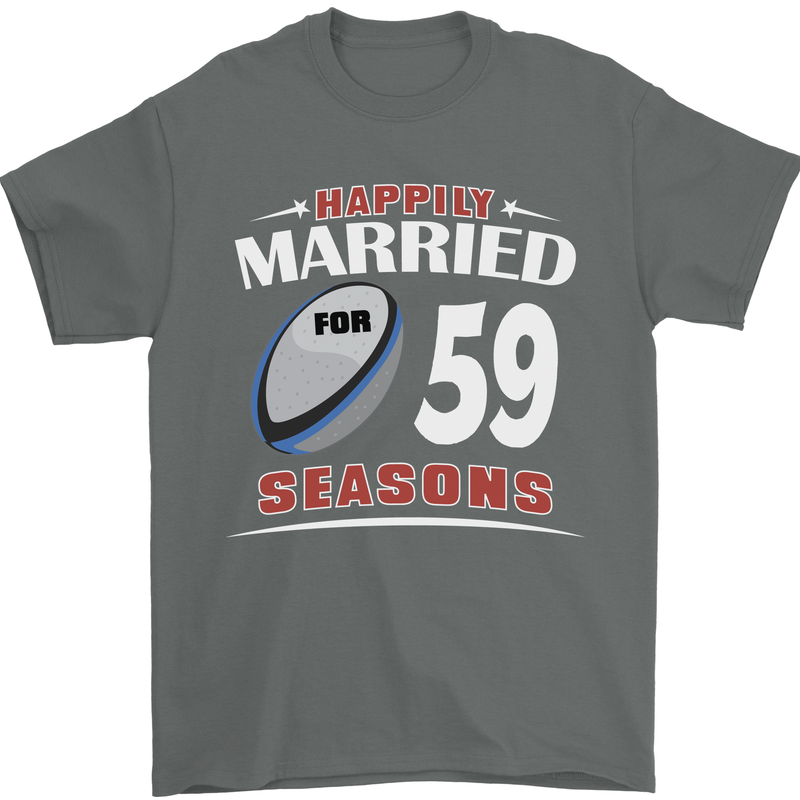 59 Year Wedding Anniversary 59th Rugby Mens T-Shirt 100% Cotton Charcoal
