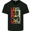 59th Birthday 59 Year Old Level Up Gamming Mens V-Neck Cotton T-Shirt Black