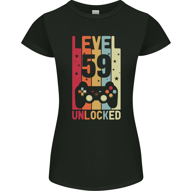 59th Birthday 59 Year Old Level Up Gamming Womens Petite Cut T-Shirt Black