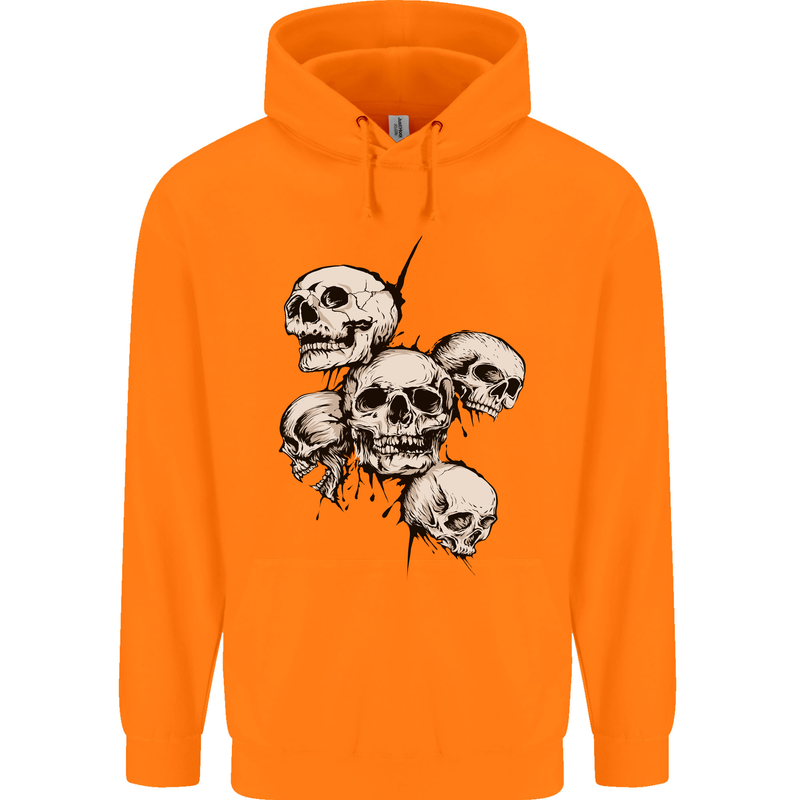 5 Skulls Demons Biker Gothic Heavy Metal Childrens Kids Hoodie Orange