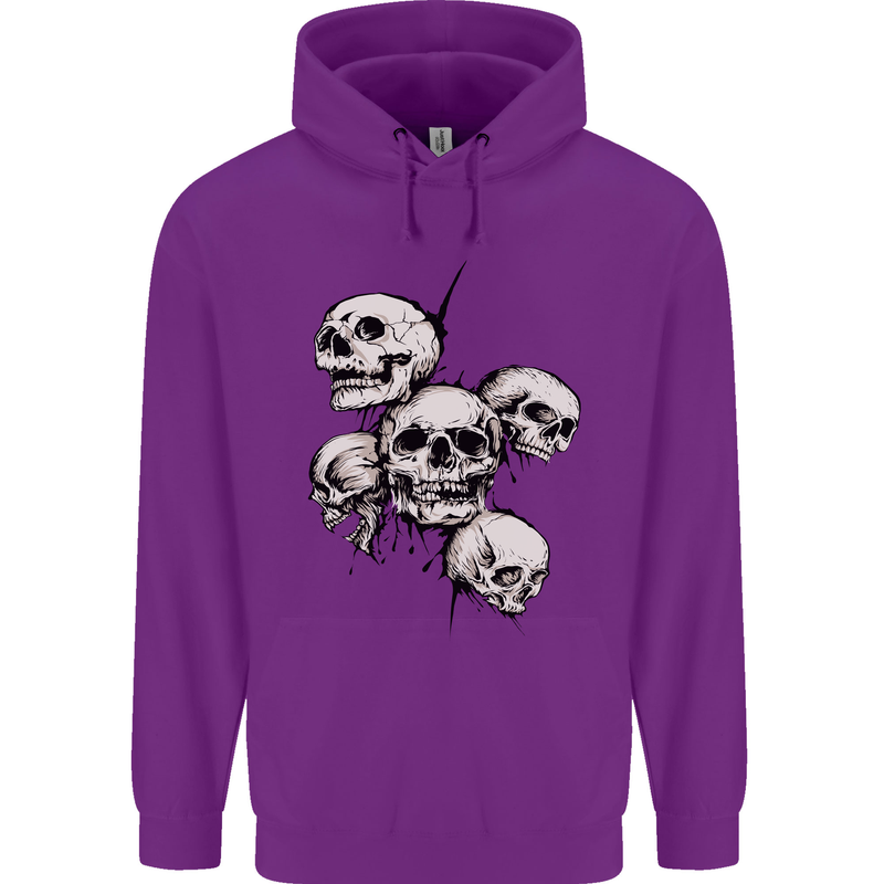 5 Skulls Demons Biker Gothic Heavy Metal Childrens Kids Hoodie Purple
