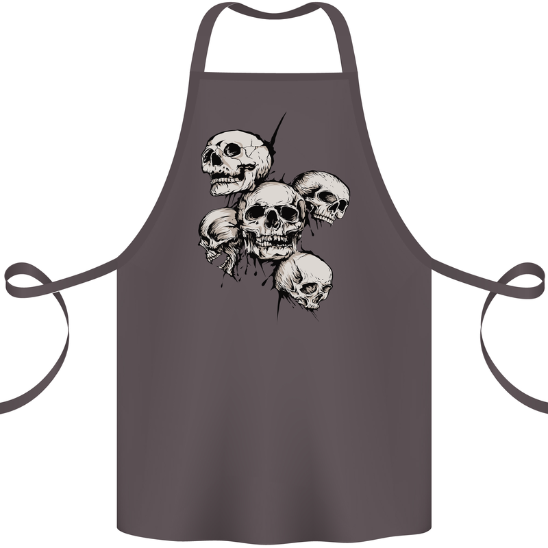 5 Skulls Demons Biker Gothic Heavy Metal Cotton Apron 100% Organic Dark Grey