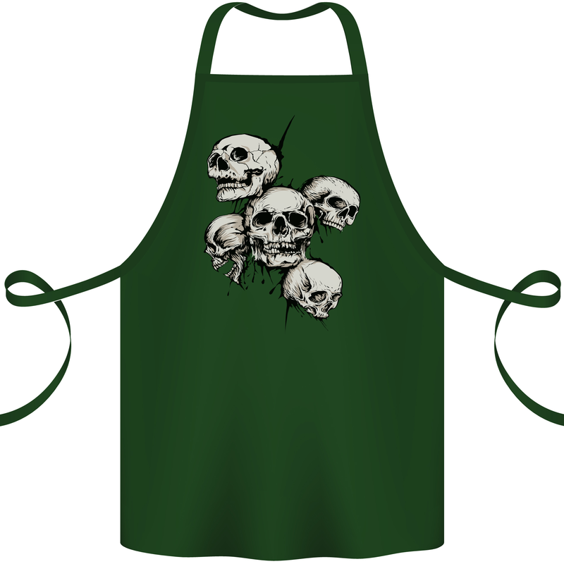 5 Skulls Demons Biker Gothic Heavy Metal Cotton Apron 100% Organic Forest Green