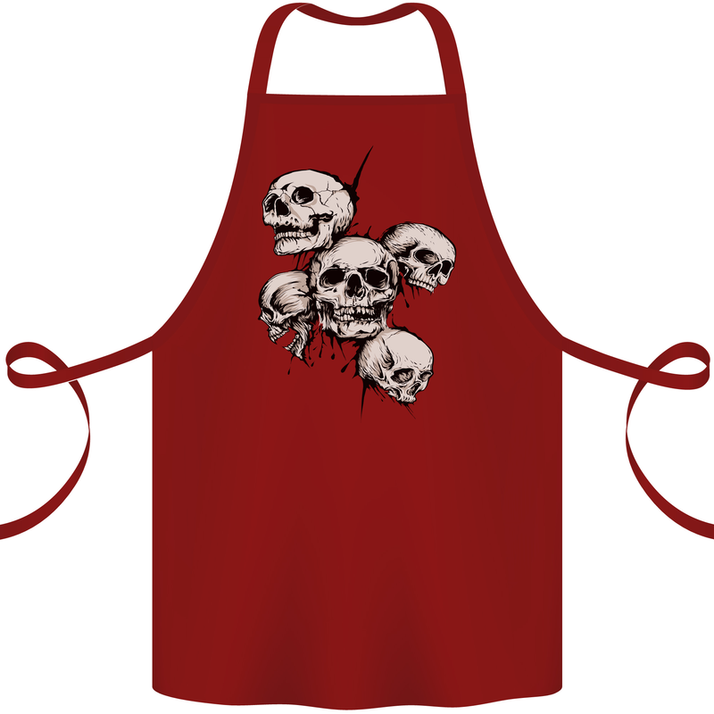 5 Skulls Demons Biker Gothic Heavy Metal Cotton Apron 100% Organic Maroon