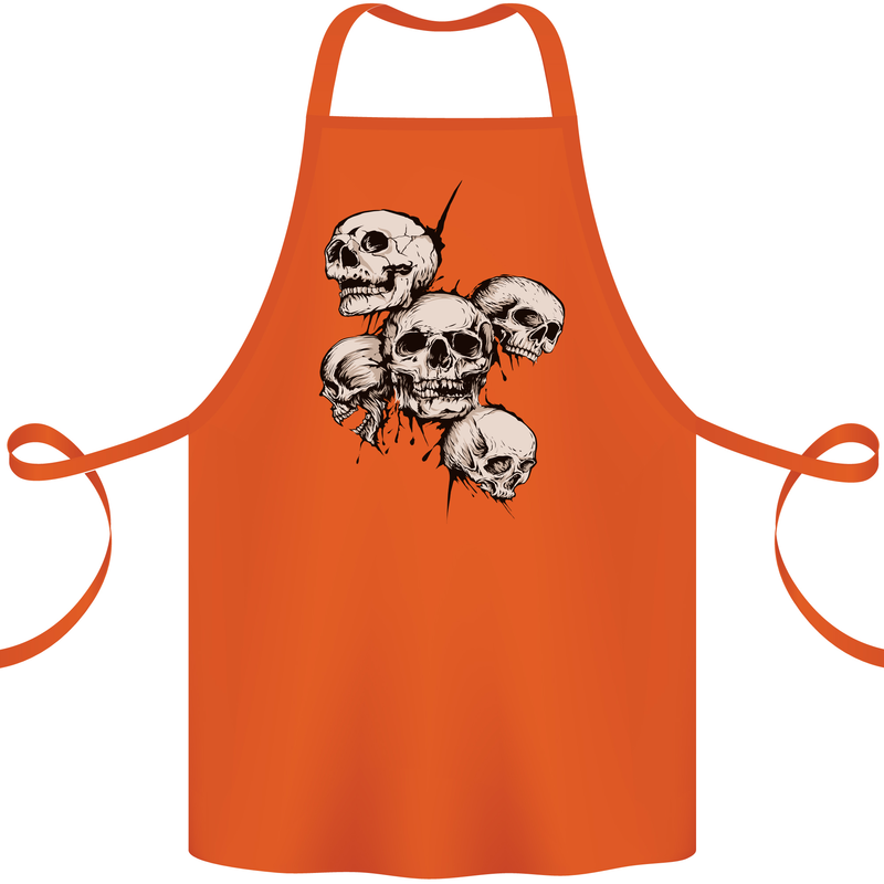 5 Skulls Demons Biker Gothic Heavy Metal Cotton Apron 100% Organic Orange