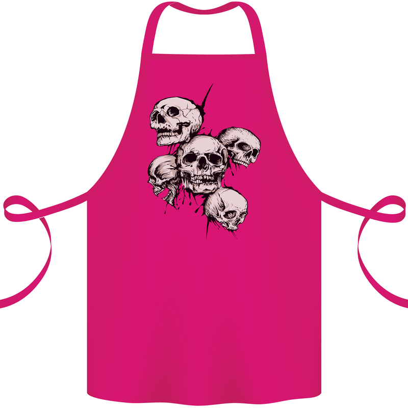 5 Skulls Demons Biker Gothic Heavy Metal Cotton Apron 100% Organic Pink