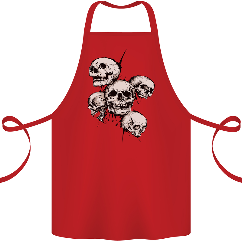 5 Skulls Demons Biker Gothic Heavy Metal Cotton Apron 100% Organic Red