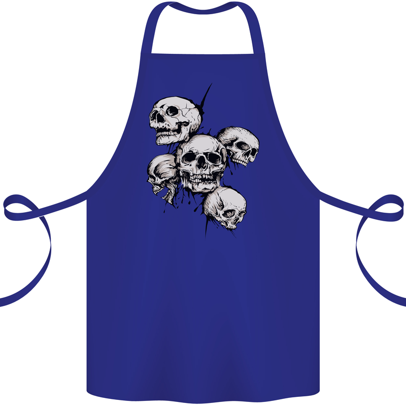 5 Skulls Demons Biker Gothic Heavy Metal Cotton Apron 100% Organic Royal Blue