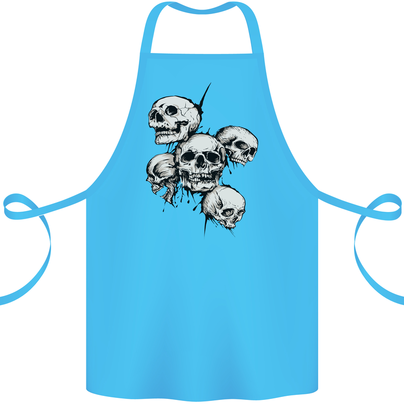 5 Skulls Demons Biker Gothic Heavy Metal Cotton Apron 100% Organic Turquoise