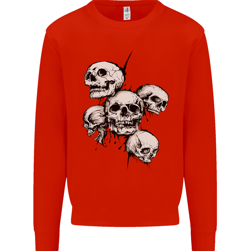 5 Skulls Demons Biker Gothic Heavy Metal Kids Sweatshirt Jumper Bright Red