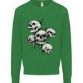5 Skulls Demons Biker Gothic Heavy Metal Kids Sweatshirt Jumper Irish Green