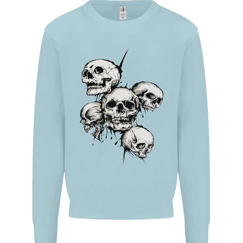 5 Skulls Demons Biker Gothic Heavy Metal Kids Sweatshirt Jumper Light Blue