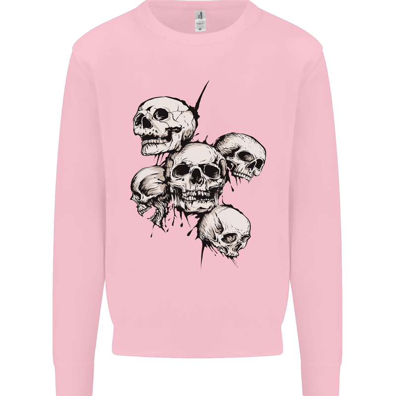 5 Skulls Demons Biker Gothic Heavy Metal Kids Sweatshirt Jumper Light Pink
