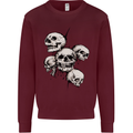 5 Skulls Demons Biker Gothic Heavy Metal Kids Sweatshirt Jumper Maroon