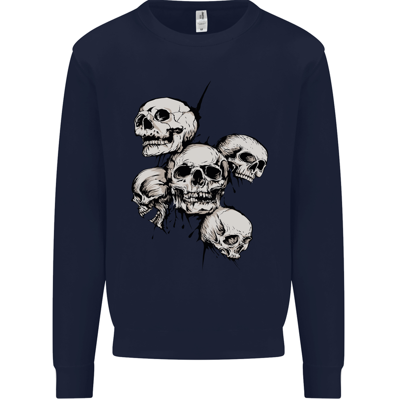 5 Skulls Demons Biker Gothic Heavy Metal Kids Sweatshirt Jumper Navy Blue