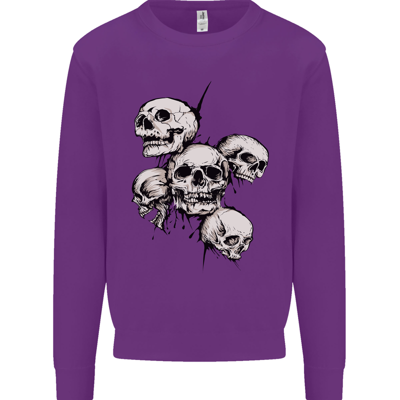 5 Skulls Demons Biker Gothic Heavy Metal Kids Sweatshirt Jumper Purple