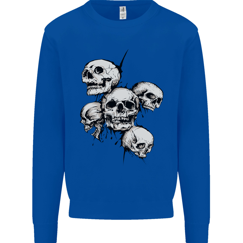 5 Skulls Demons Biker Gothic Heavy Metal Kids Sweatshirt Jumper Royal Blue