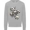 5 Skulls Demons Biker Gothic Heavy Metal Kids Sweatshirt Jumper Sports Grey