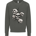 5 Skulls Demons Biker Gothic Heavy Metal Kids Sweatshirt Jumper Storm Grey
