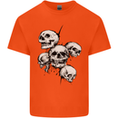 5 Skulls Demons Biker Gothic Heavy Metal Kids T-Shirt Childrens Orange