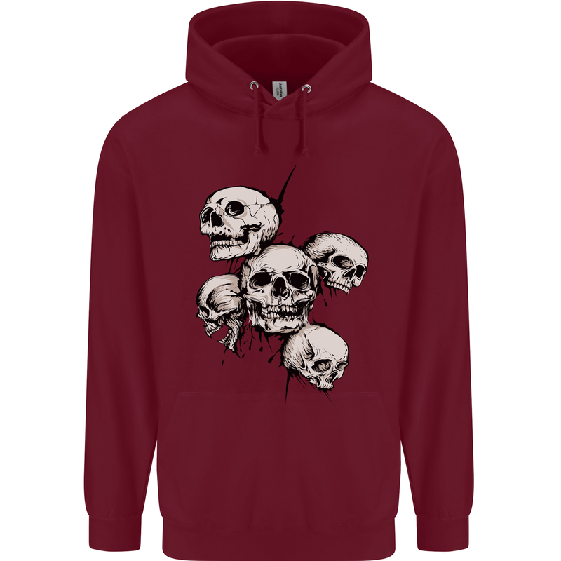 5 Skulls Demons Biker Gothic Heavy Metal Mens 80% Cotton Hoodie Maroon