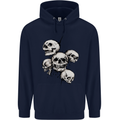 5 Skulls Demons Biker Gothic Heavy Metal Mens 80% Cotton Hoodie Navy Blue