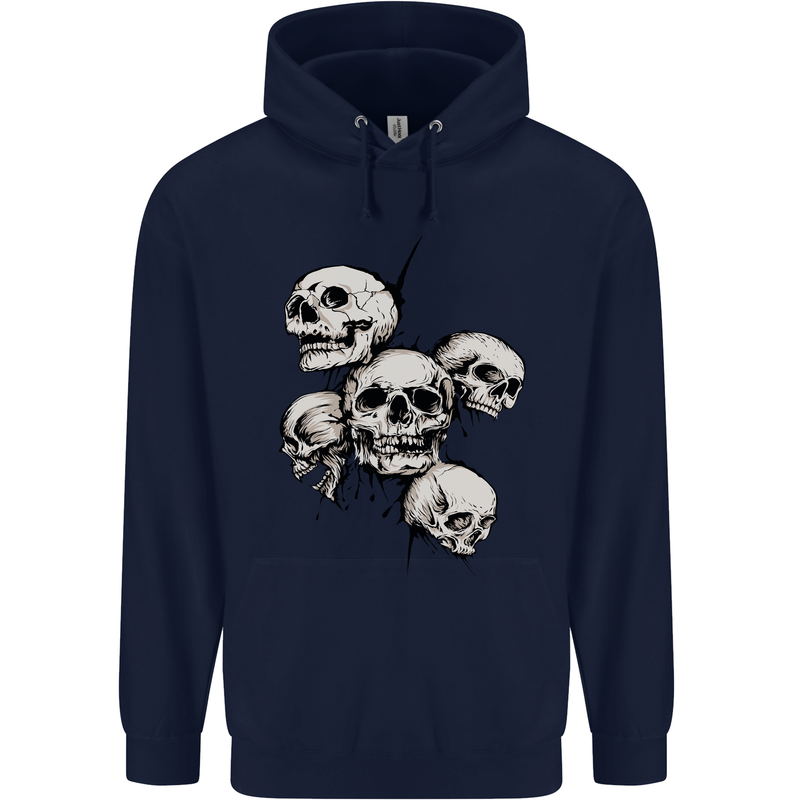 5 Skulls Demons Biker Gothic Heavy Metal Mens 80% Cotton Hoodie Navy Blue