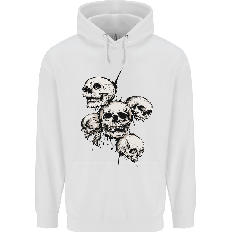 5 Skulls Demons Biker Gothic Heavy Metal Mens 80% Cotton Hoodie White