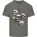 5 Skulls Demons Biker Gothic Heavy Metal Mens Cotton T-Shirt Tee Top Charcoal
