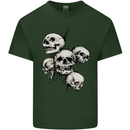 5 Skulls Demons Biker Gothic Heavy Metal Mens Cotton T-Shirt Tee Top Forest Green