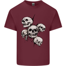 5 Skulls Demons Biker Gothic Heavy Metal Mens Cotton T-Shirt Tee Top Maroon
