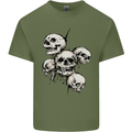5 Skulls Demons Biker Gothic Heavy Metal Mens Cotton T-Shirt Tee Top Military Green