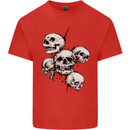 5 Skulls Demons Biker Gothic Heavy Metal Mens Cotton T-Shirt Tee Top Red