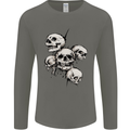 5 Skulls Demons Biker Gothic Heavy Metal Mens Long Sleeve T-Shirt Charcoal