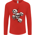 5 Skulls Demons Biker Gothic Heavy Metal Mens Long Sleeve T-Shirt Red