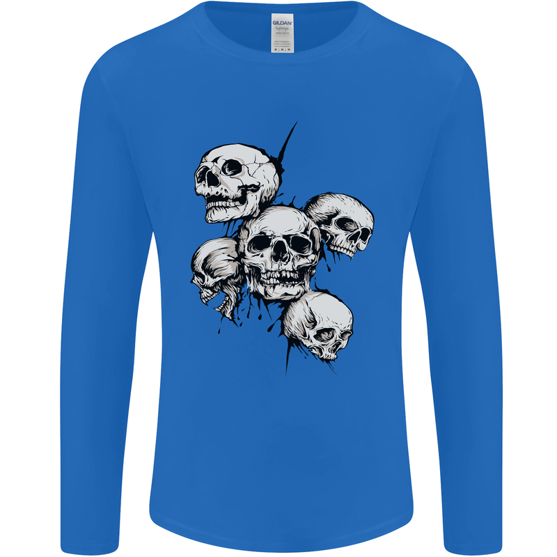 5 Skulls Demons Biker Gothic Heavy Metal Mens Long Sleeve T-Shirt Royal Blue