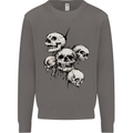 5 Skulls Demons Biker Gothic Heavy Metal Mens Sweatshirt Jumper Charcoal