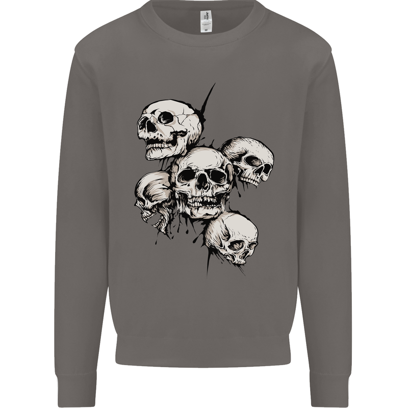 5 Skulls Demons Biker Gothic Heavy Metal Mens Sweatshirt Jumper Charcoal