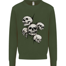 5 Skulls Demons Biker Gothic Heavy Metal Mens Sweatshirt Jumper Forest Green