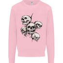 5 Skulls Demons Biker Gothic Heavy Metal Mens Sweatshirt Jumper Light Pink
