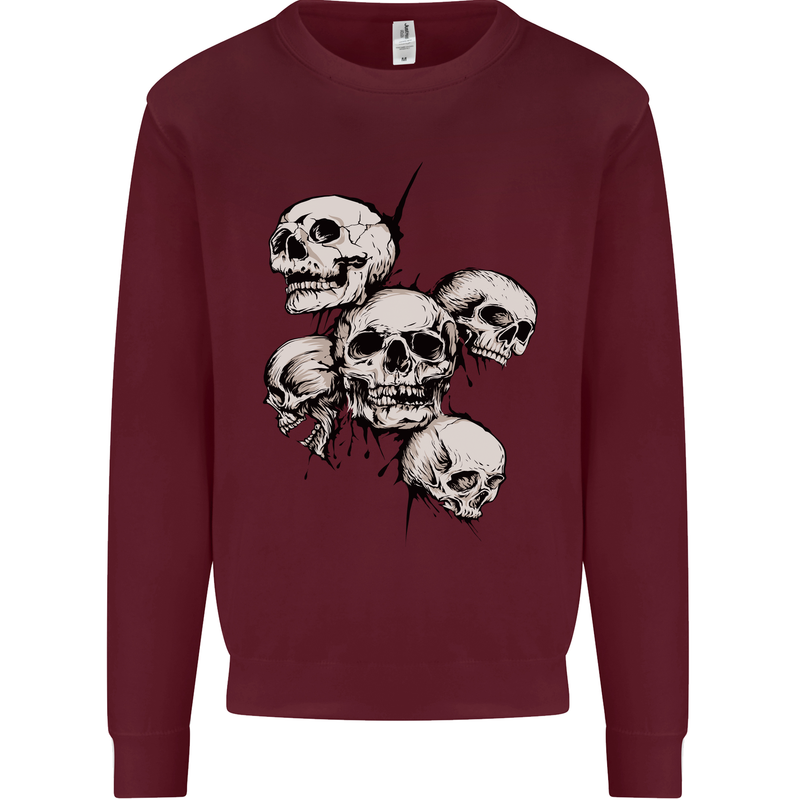 5 Skulls Demons Biker Gothic Heavy Metal Mens Sweatshirt Jumper Maroon