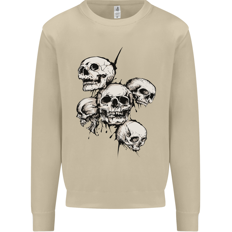 5 Skulls Demons Biker Gothic Heavy Metal Mens Sweatshirt Jumper Sand