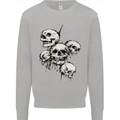5 Skulls Demons Biker Gothic Heavy Metal Mens Sweatshirt Jumper Sports Grey