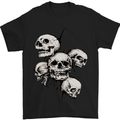 5 Skulls Demons Biker Gothic Heavy Metal Mens T-Shirt Cotton Gildan Black