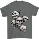 5 Skulls Demons Biker Gothic Heavy Metal Mens T-Shirt Cotton Gildan Charcoal