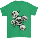 5 Skulls Demons Biker Gothic Heavy Metal Mens T-Shirt Cotton Gildan Irish Green