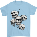 5 Skulls Demons Biker Gothic Heavy Metal Mens T-Shirt Cotton Gildan Light Blue