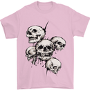 5 Skulls Demons Biker Gothic Heavy Metal Mens T-Shirt Cotton Gildan Light Pink