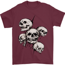 5 Skulls Demons Biker Gothic Heavy Metal Mens T-Shirt Cotton Gildan Maroon